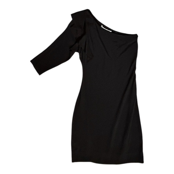 DIANE von FURSTENBERG Cobb One Shoulder Dress sz 2 Stretchy Silk Blend LBD Short - Picture 3 of 12